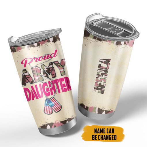 Gearhumans 3D Proud Army Daughter Veteran Fathers Day Custom Name Tumbler - Image 3