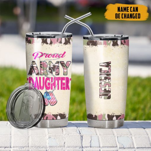 Gearhumans 3D Proud Army Daughter Veteran Fathers Day Custom Name Tumbler - Image 7
