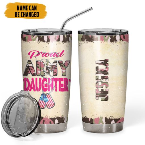 Gearhumans 3D Proud Army Daughter Veteran Fathers Day Custom Name Tumbler - Image 4