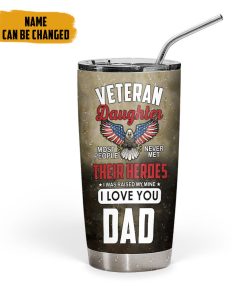 Gearhumans 3D Veterans Daughter Fathers Day Custom Name Tumbler