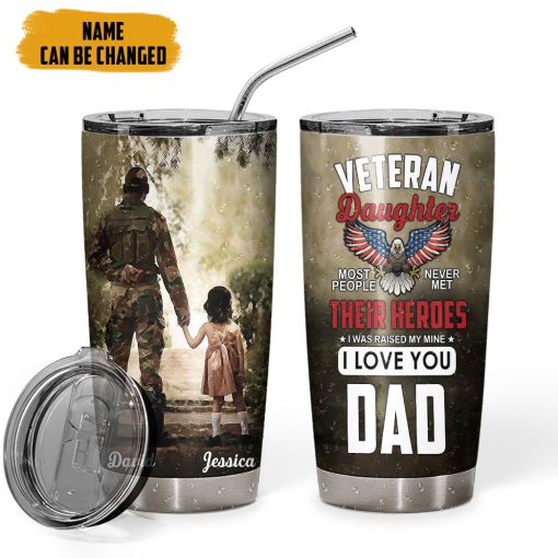Gearhumans 3D Veterans Daughter Fathers Day Custom Name Tumbler - Image 4