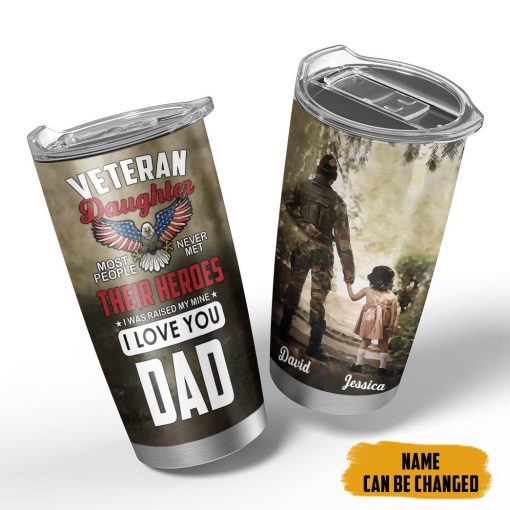 Gearhumans 3D Veterans Daughter Fathers Day Custom Name Tumbler - Image 3