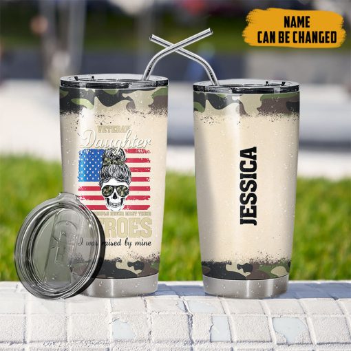 Gearhumans 3D Veteran Daughter Fathers Day Custom Name Tumbler - Image 8