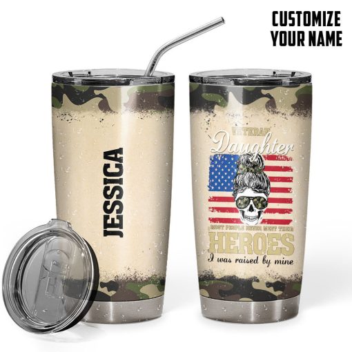 Gearhumans 3D Veteran Daughter Fathers Day Custom Name Tumbler - Image 3