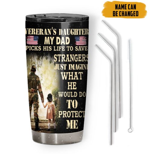 Gearhumans 3D Veterans Daughter Fathers Day Custom Name Tumbler - Image 2