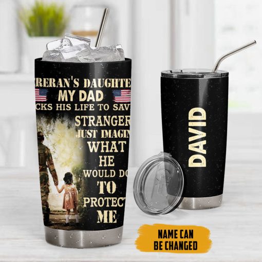 Gearhumans 3D Veterans Daughter Fathers Day Custom Name Tumbler - Image 7