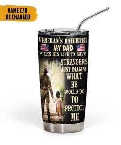 Gearhumans 3D Veterans Daughter Fathers Day Custom Name Tumbler