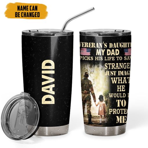 Gearhumans 3D Veterans Daughter Fathers Day Custom Name Tumbler - Image 3