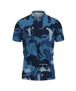 Gearhumans 3D Blue Camo Golf Custom Polo Shirt