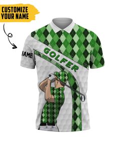 Gearhumans 3D Green Golfer Custom Name Polo Shirt