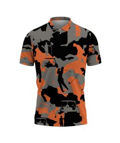 Gearhumans 3D Orange Camo Golf Custom Polo Shirt