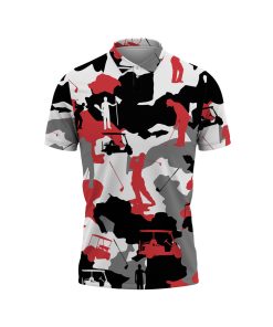 Gearhumans 3D Red Camo Golf Custom Polo Shirt
