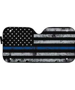 Gearhumans 3D Blue Thin Line American Flag Auto Sunshade