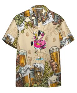 Gearhumans 3D Flamingo and Beer Custom Hawaii Shirt