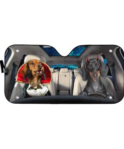 Gearhumans 3D Halloween Dachshund Dogs Vampire Custom Car Auto Sunshade