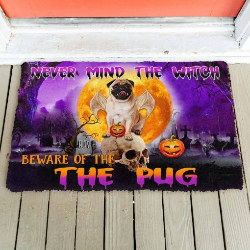 Gearhumans 3D Beware Of Halloween Vampire Pug Custom Doormat - Image 2