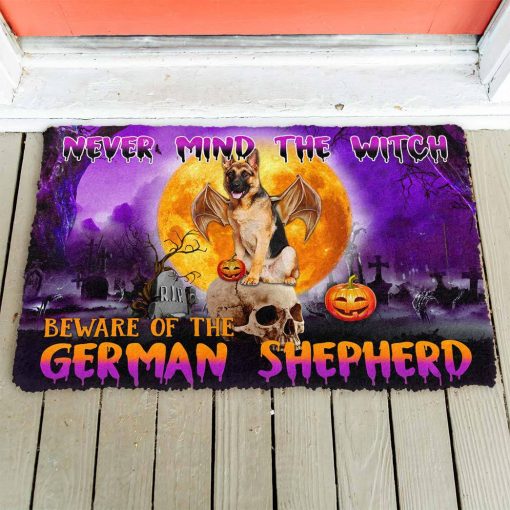 Gearhumans 3D Beware Of Halloween Vampire German Shepherd Custom Doormat - Image 2