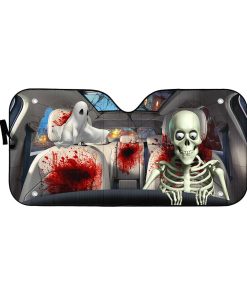 Gearhumans 3D Halloween Skeleton Blood Custom Car Auto Sunshade