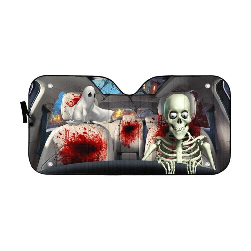 Gearhumans 3D Halloween Skeleton Blood Custom Car Auto Sunshade 1 Gearhumans 3D Halloween Skeleton Blood Custom Car Auto Sunshade