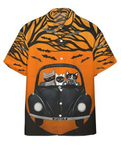 Gearhumans 3D Happy Halloween A Spooky Drive Black Cats Custom Short Sleeves Shirt