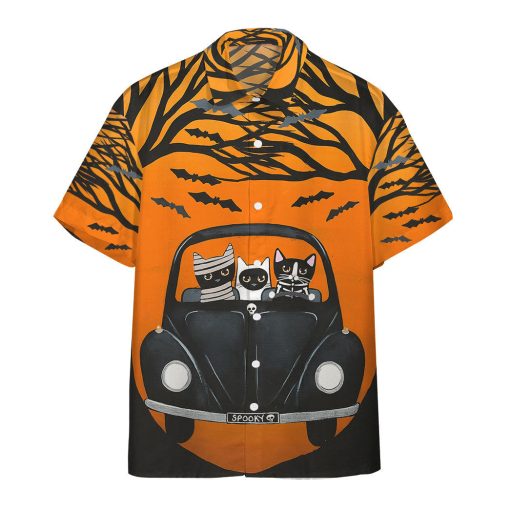 Gearhumans 3D Happy Halloween A Spooky Drive Black Cats Custom Short Sleeves Shirt