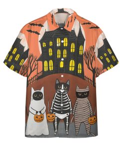 Gearhumans 3D Happy Halloween You Go First Black Cats Custom Short Sleeves Shirt