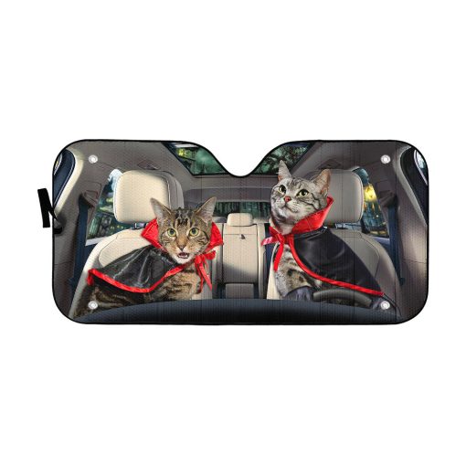 Gearhumans 3D Halloween American Shorthair Cats Vampire Custom Car Auto Sunshade