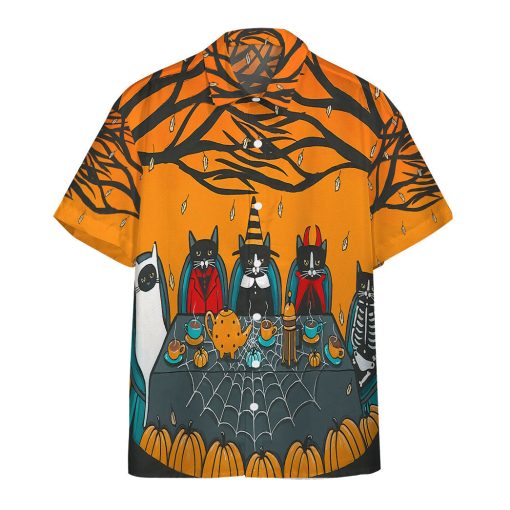 Gearhumans 3D Happy Halloween Tea and Coffee Party Black Cats Custom Short Sleeves Shirt