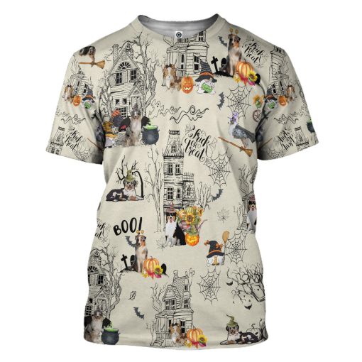 Gearhumans 3D Halloween Town With Australian Shepherd Dog Custom Tshirt Hoodie Apparel 3 Gearhumans 3D Halloween Town With Australian Shepherd Dog Custom Tshirt Hoodie Apparel - Image 3