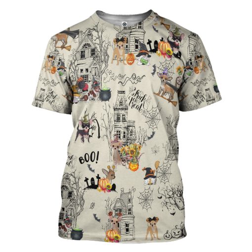 Gearhumans 3D Halloween Town With Chihuahua Dog Custom Tshirt Hoodie Apparel - Image 3