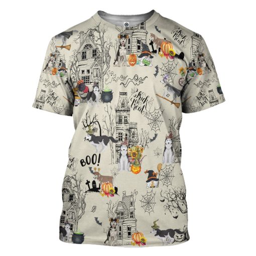 Gearhumans 3D Halloween Town With Husky Dog Custom Tshirt Hoodie Apparel - Image 6