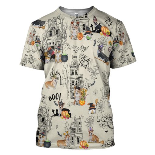 Gearhumans 3D Halloween Town With Corgi Dog Custom Tshirt Hoodie Apparel - Image 3