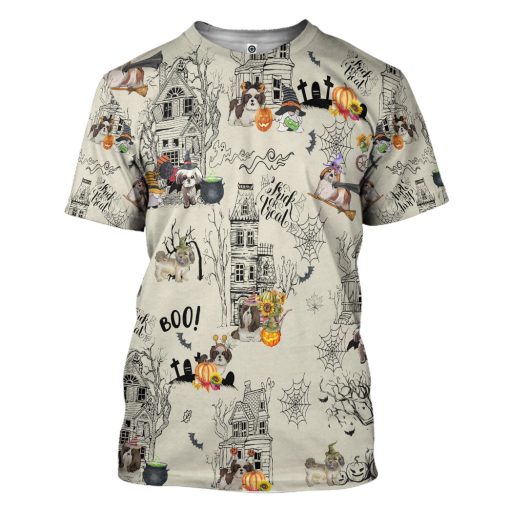 Gearhumans 3D Halloween Town With Shih Tzu Dog Custom Tshirt Hoodie Apparel - Image 3