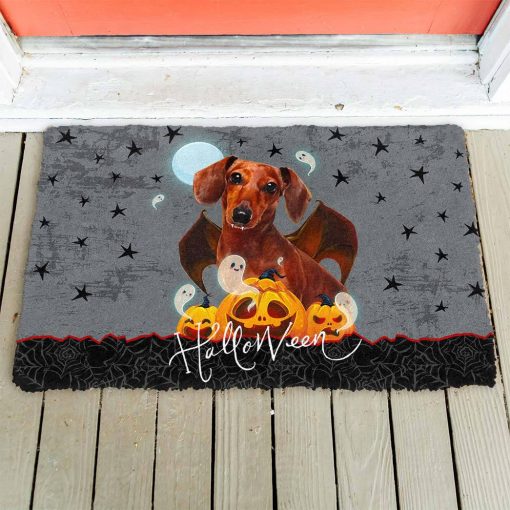 Gearhumans 3D Halloween Vampire Dachshund Custom Doormat - Image 2