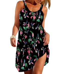 Gearhumans 3D Wild Hummingbird Tea Party Custom Beach Dress