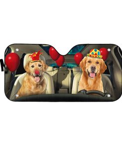 Gearhumans 3D Golden Retriever Dog Clowns Custom Car Auto Sunshade