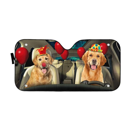 Gearhumans 3D Golden Retriever Dog Clowns Custom Car Auto Sunshade