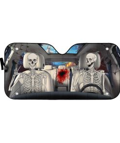 Gearhumans 3D Halloween Funny Skeleton Custom Car Auto Sunshade