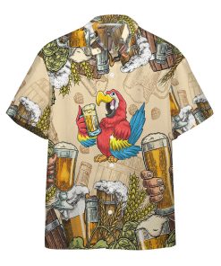 Gearhumans 3D Parrot and Beer Custom Hawaii Shirt