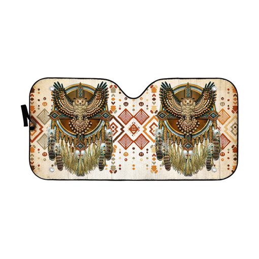 Gearhumans 3D Gold Owl Native American Car Auto Sunshade