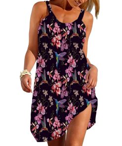 Gearhumans 3D Wild Hummingbird Tea Party Custom Beach Dress