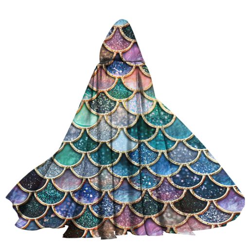 Gearhumans 3D The Most Blue Sparkle Mermaid Tail In The Ocean Custom Hooded Cloak