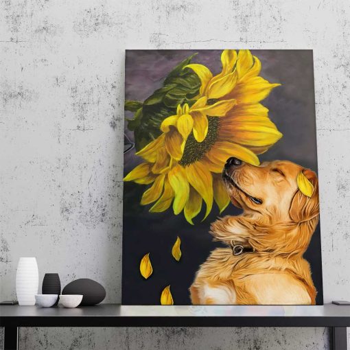 Gearhumans 3D Golden Retriever Sunflower Custom Canvas - Image 3