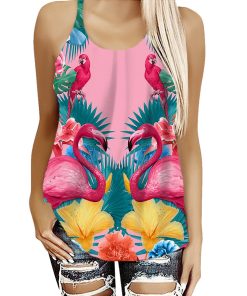 Gearhumans 3D Flamingo and Tropical Garden Custom Hollow Camisole
