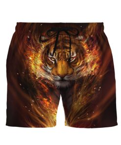 Gearhumans 3D Fire Tiger Custom Beach Short