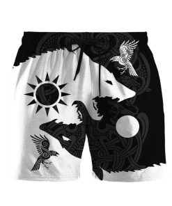 Gearhumans 3D Yin Yang Wolf And Raven Custom Beach Short