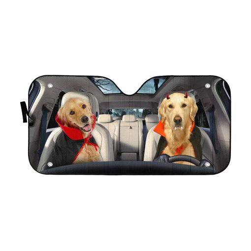 Gearhumans 3D Halloween Golden Retriever Dogs Vampire Custom Car Auto Sunshade