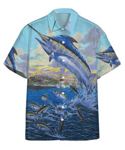 Gearhumans 3D BLue Marlin Custom Hawaii Shirt
