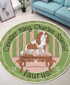 Gearhumans 3D Cavalier King Charles Spaniel Dog Taurus Zodiac Sign Custom Round Rug