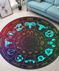 Gearhumans 3D Astrological Circle Of 12 Zodiac Signs Custom Round Rug